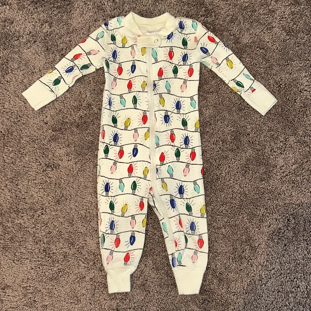 Hanna Andersson holiday lights 6/12m zipper romper